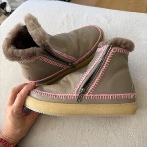 Anthropologie NEW Laidback London Setsu Crochet Side Zip Ankle Boot taupe gray